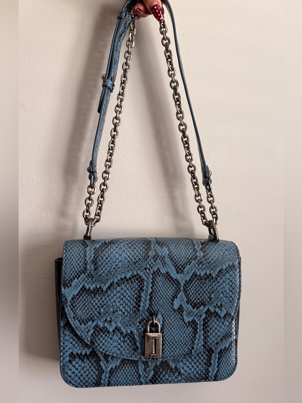 Rebecca Minkoff Blue Snake-Print Leather Crossbody Bag